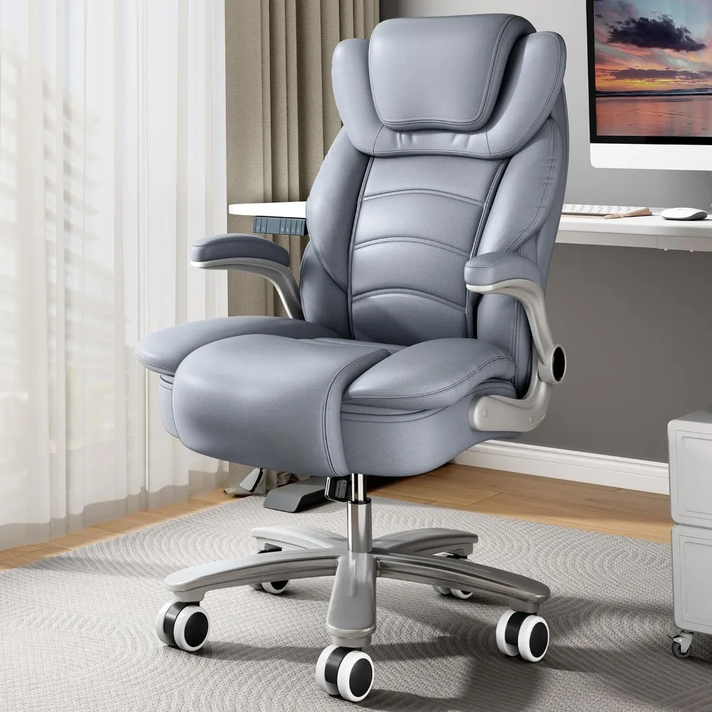 Silla de oficina grande y alta, asiento ancho de 400lb, silla de oficina ejecutiva de cuero de Espalda alta con brazos abatibles, escritorio de computadora ergonómico