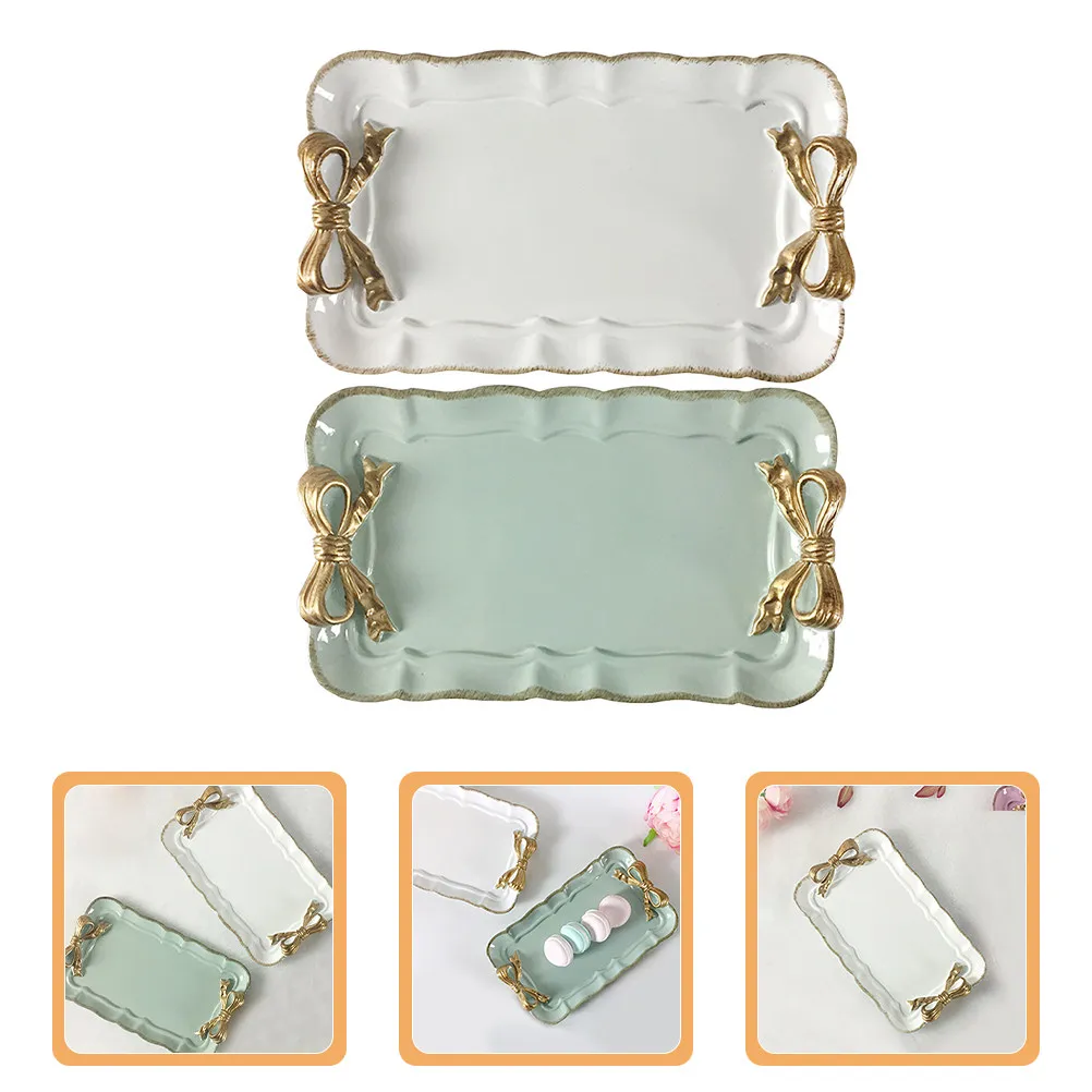2Pcs Resin Jewelry Display Tray Elegant Minimalist Trinket Dish for Vanity Dresser Perfume Makeup Ring Holder Desktop Organizer