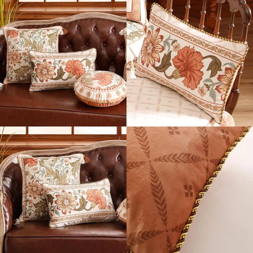 

Набор из 4-х оранжевых бархатных наволочек с цветочным принтом, стиль фермерского дома с полевыми цветами, подходит для дивана, кровати, стула и поясницы.