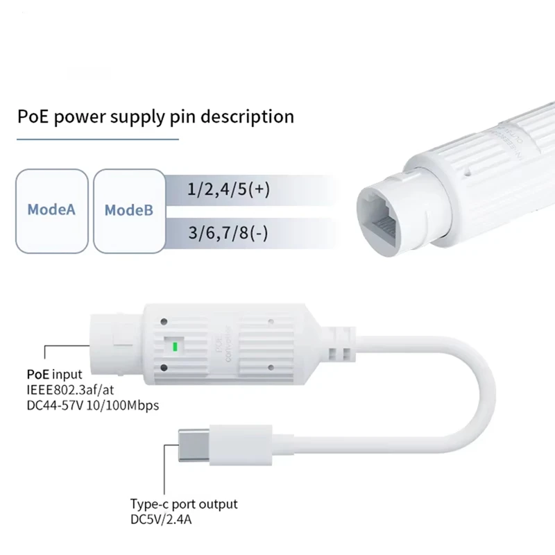 Type C POE Splitter 48V to 5V Power Converter for Security Cameras Hot Sale in Stock