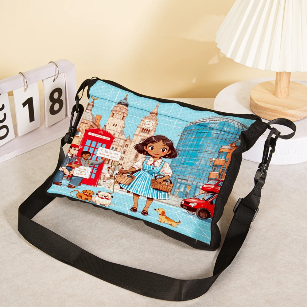 Cartoon London Theme Crossbody Bag Blue With Dora And Cityscape Print Shoulder Bags For Women Travel Shopping And Daily Use Perf