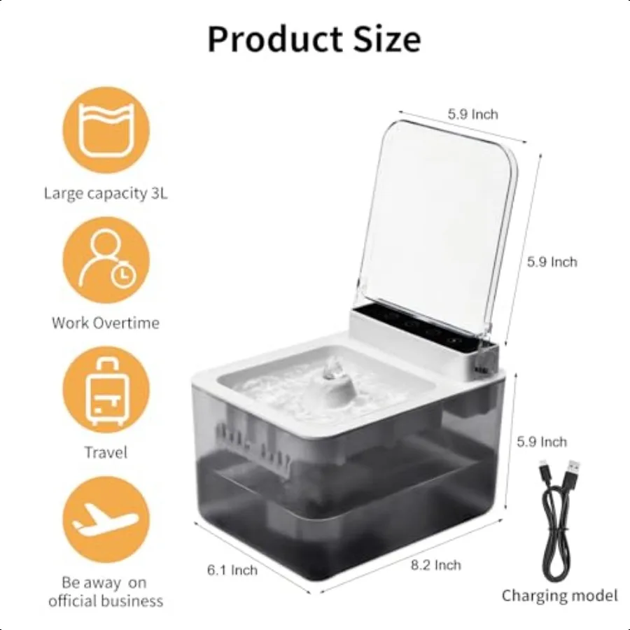 Tempat Minum Kucing Otomatis, Fountain Kucing, Tempat Minum Hewan Peliharaan, Tempat Makan dan Minum Kucing, Tutup Induksi Otomatis, Kapasitas Besar 3L