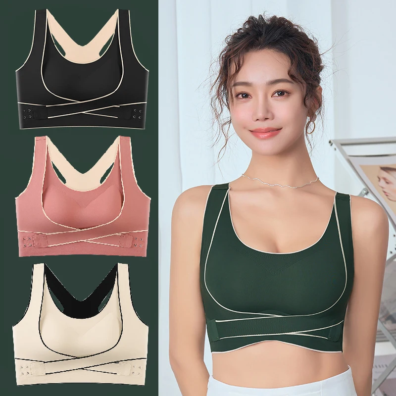 

Sports Bra Front Adjustable Buckle Wireless Padded Comfy Yoga Gym Underwear Breathable Workout Fitness Top Low Intensity Women