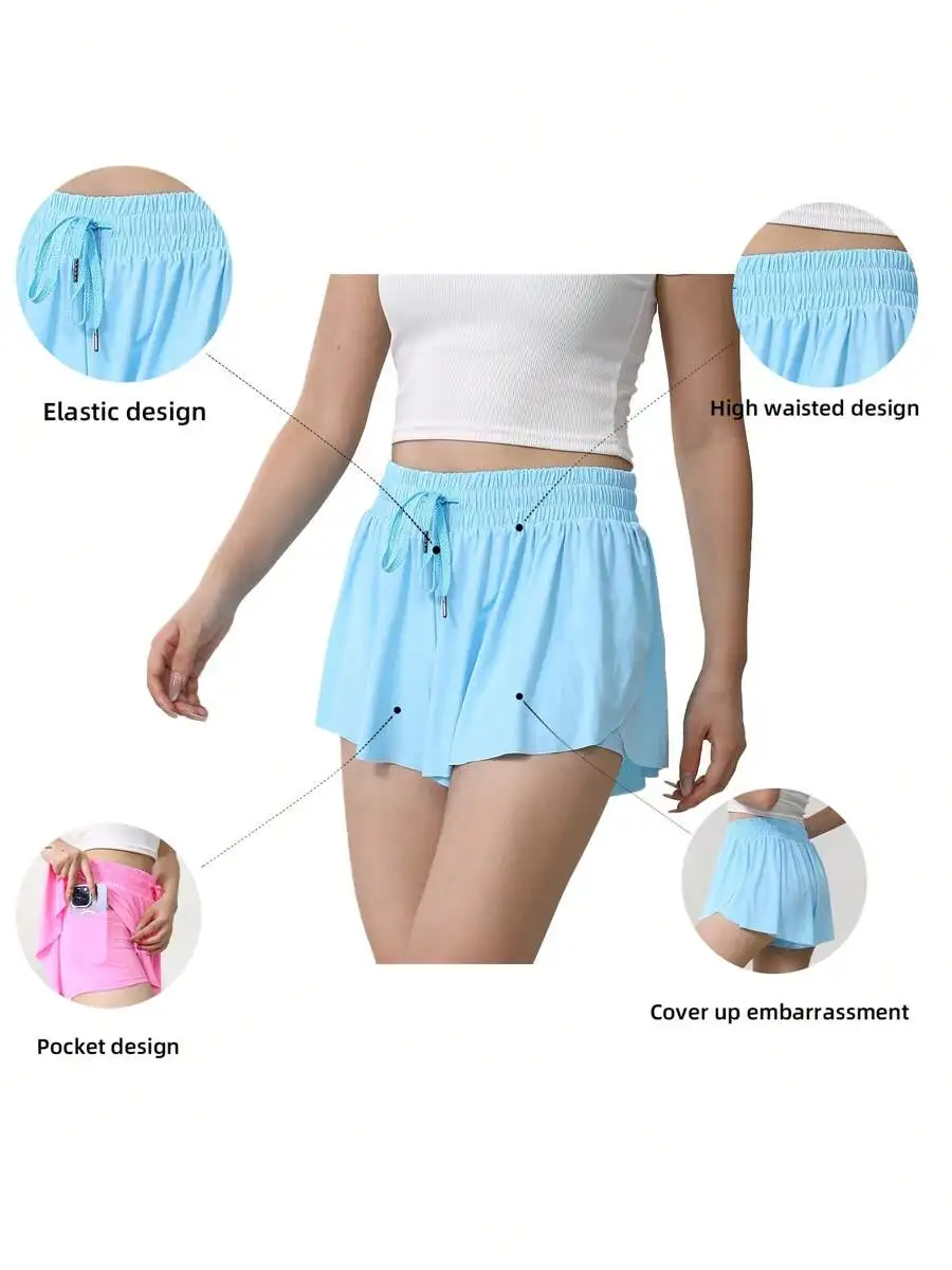 

Women's High-Waisted Flowy Athletic Shorts with Pocket and Elastic Waist