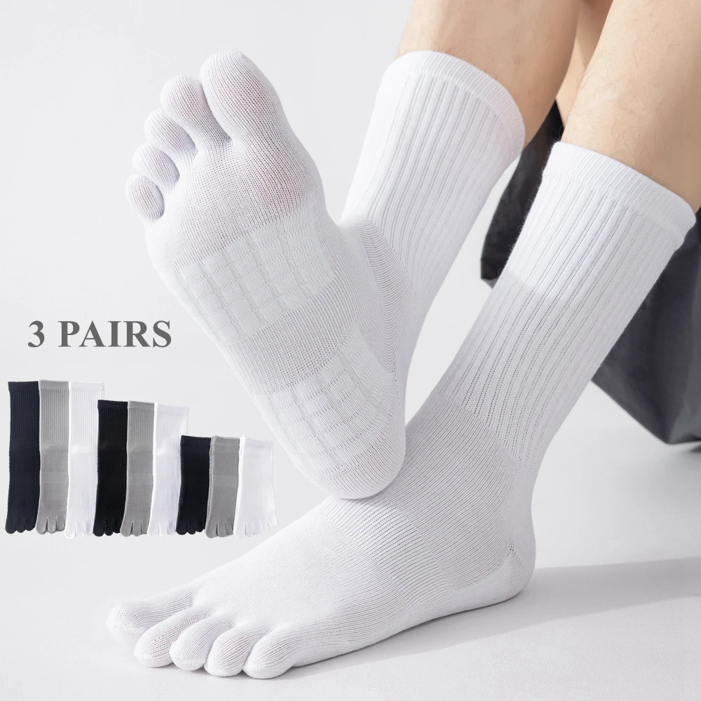 

3 Pairs Anti-slip Five Finger Socks Men High Quality Cotton Toe Socks Man Sports Athletic Yoga Crew Socks Cushion Bottom