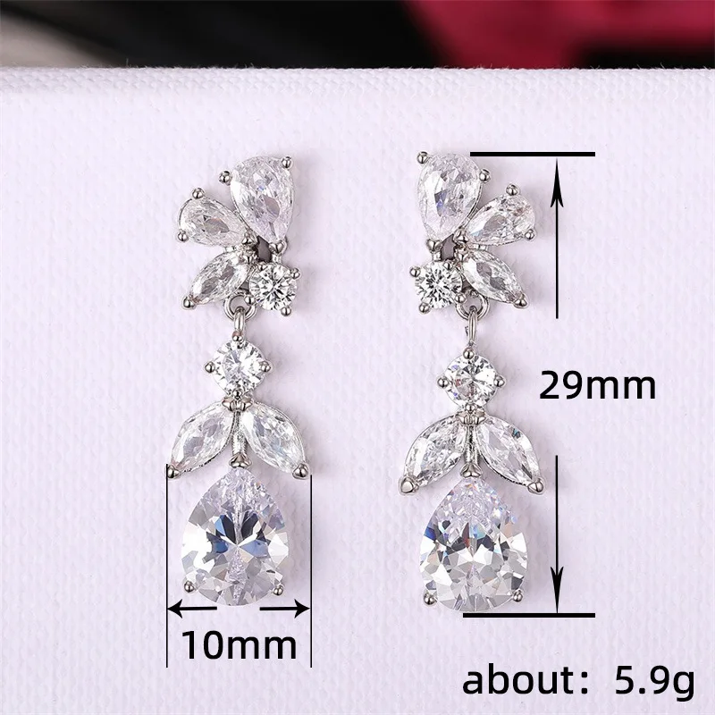 Aesthetic Design Women\'s Dangle Earrings with White Cubic Zirconia Wedding Engagement Bridal Earrings for Party Jewelry