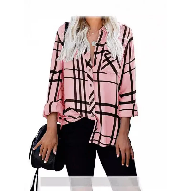 2024Women's Cross-Border Foreign Trade Amazon Plaid Striped Shirt