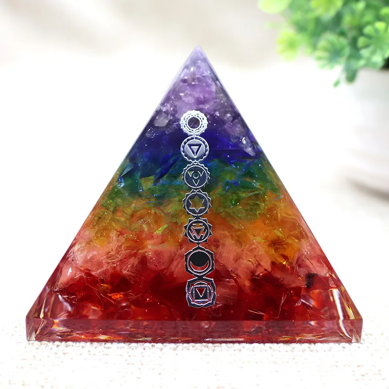 5x6.5cm Colorful Energy Resin Zodiac Pyramid Chakras Healing Spiritual Natural Crystal Orgonite high quality life home decor