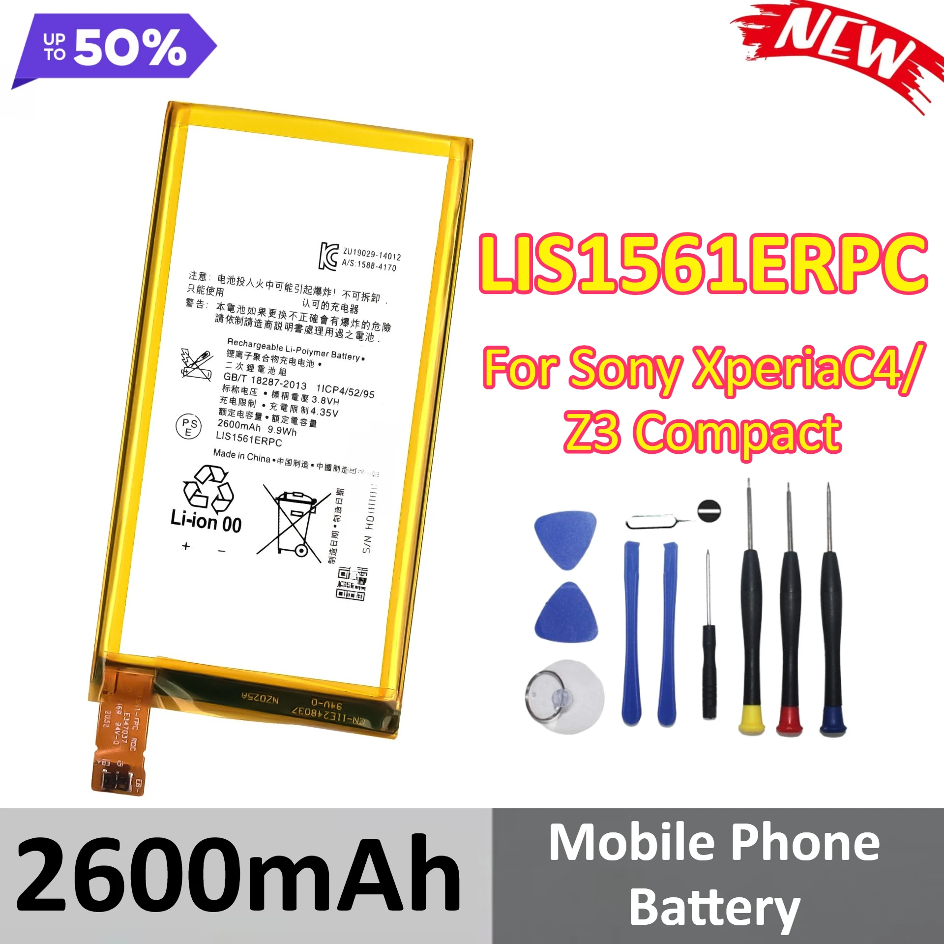 

New 2600mAh LIS1561ERPC Replacement Battery for Sony XperiaC4/Z3 Compact Mobile Phone Battery +Tools