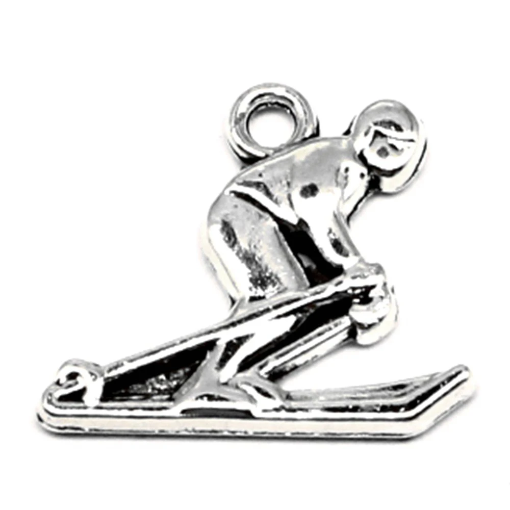 10pcs 17x19mm Skiers Charms Pendants And Necklaces Children Craft Jewelry Diy Antique Silver Color