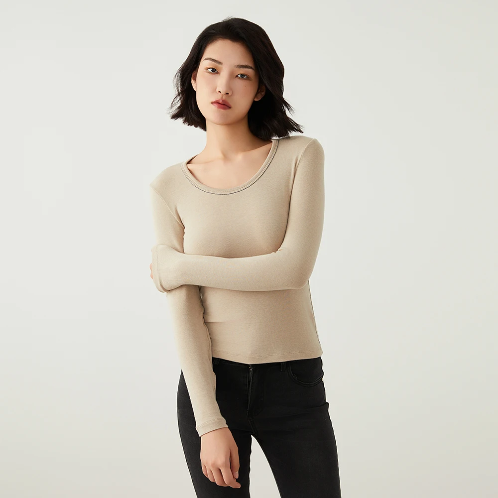 K2510W Basic Style Base Shirt T-Shirt Luxury Women's High Quality Autumn New Long Sleeve Stretch Solid Color Crew Neck BC K2510