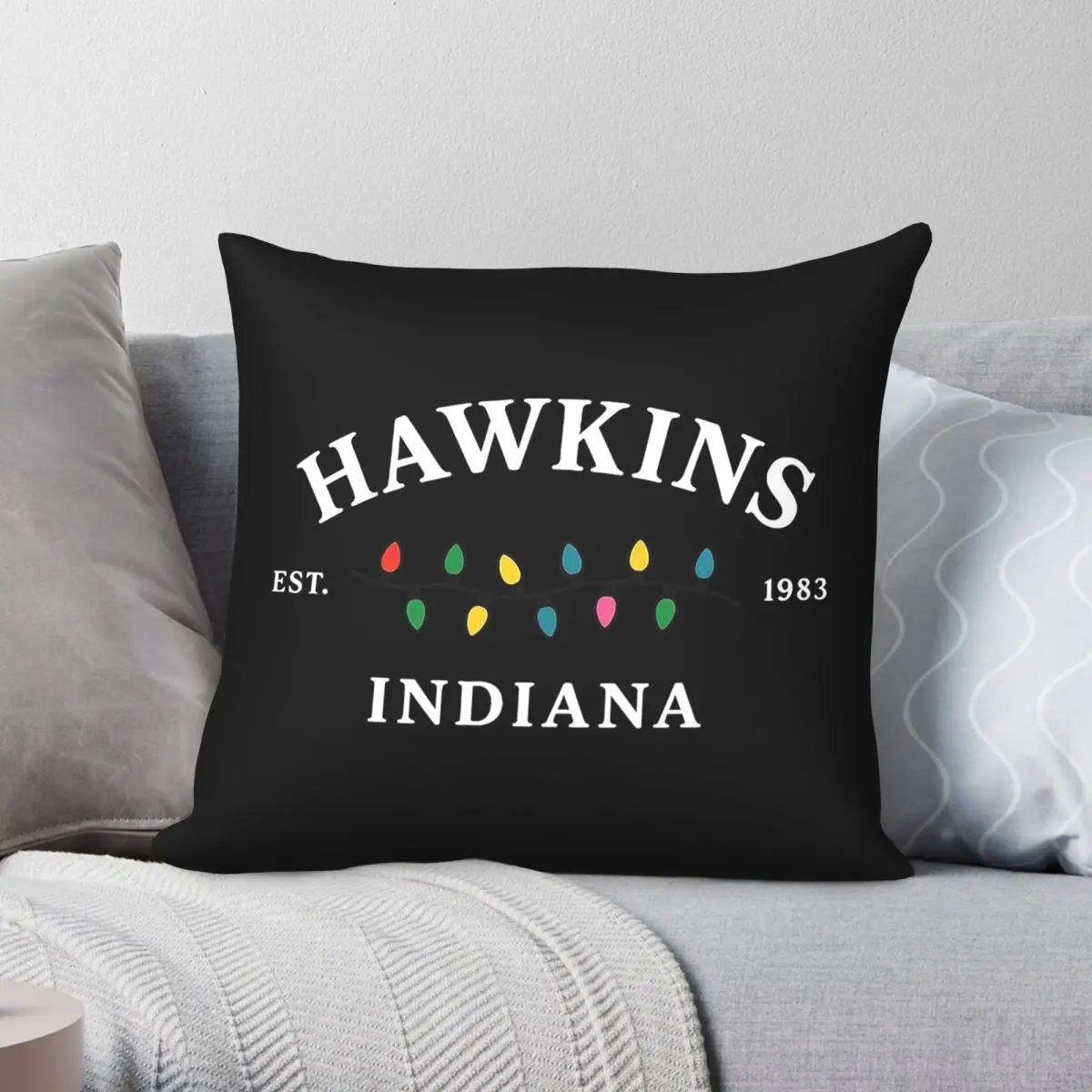 Hawkins Indiana Christmas Lights Pillowcase Polyester Linen Velvet Pattern Zip Decorative Throw Pillow Case Home Cushion Cover