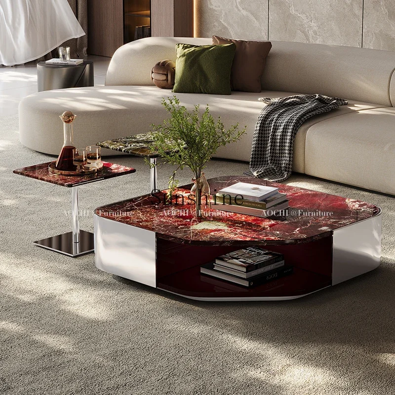 

Итальянская гостиная премиум-класса, простая, светлая, роскошная, мраморная комбинация высокого и низкого журнального столика из нержавеющей стали