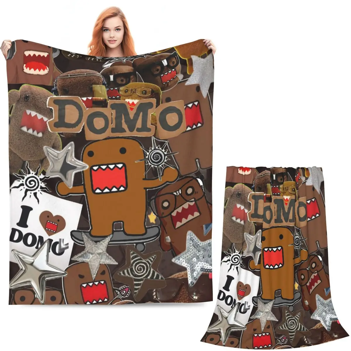 Domo Kun Doll Face Graphic Blanket Soft Warm Flannel Throw Blanket Bedspread for Bed Living room Picnic Travel Home Sofa