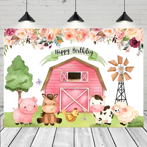 Imagen 2 del producto Fondo de fotografía de animales de granja de dibujos animados Baby Shower fiesta de cumpleaños telón de fondo decoración fotomatón Banner para estudio fotográfico