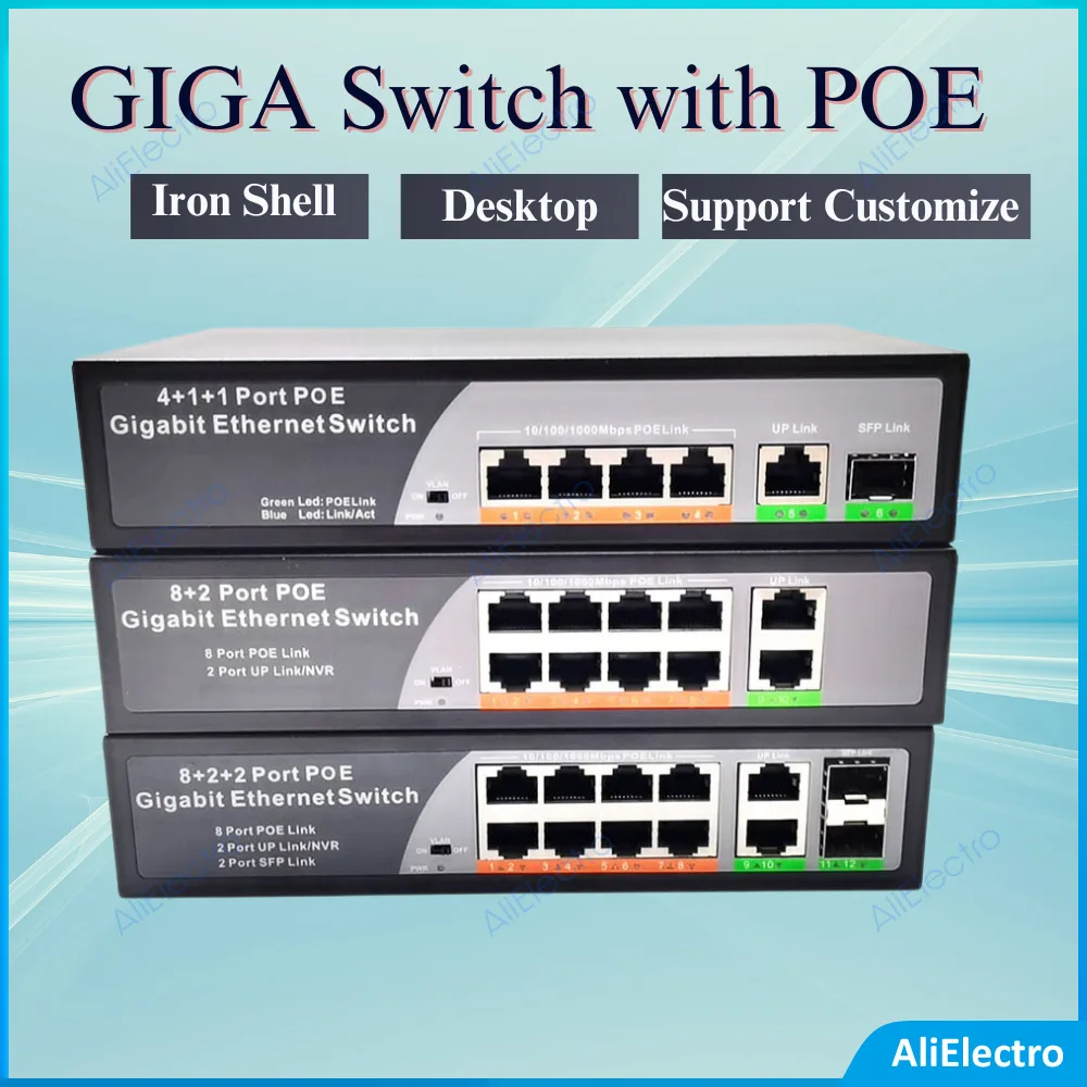 Commutateur Ethernet Gigabit POE avec fente pour déchets, commutateur réseau fibre pour caméra IP, commutateur intelligent sans fil I-AI, 10 Mbps, 100 Mbps, 1000Mbps