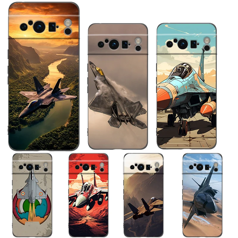 

Fighter Planes Phone Case For Google Pixel 8 7 6 Pro 8A 6A 7A 5G Soft Silicone Shockproof TPU Black Cover Fundas