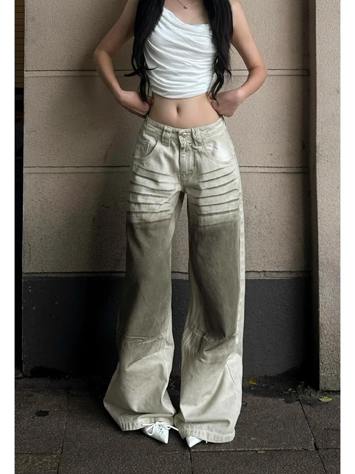 

WCFCX STUDIO Women Jeans High Waist Wide Leg Pants with Pockets Fashion Casual Long Trousers Straight Denim Pants