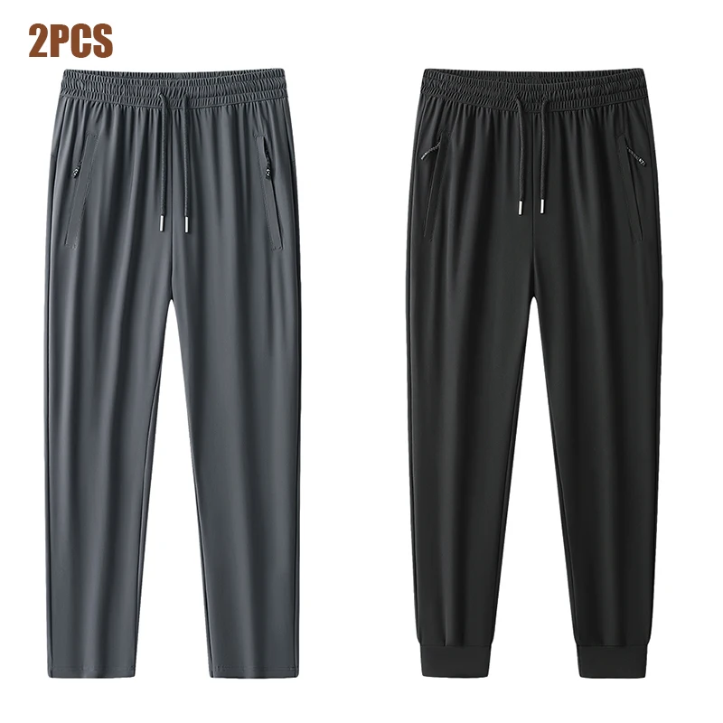  Ice Silk Quick Drying Pants for Men\'s Summer Light and Thin Loose Leggings High Elastic Sports Pants Large Straight Tube Pants