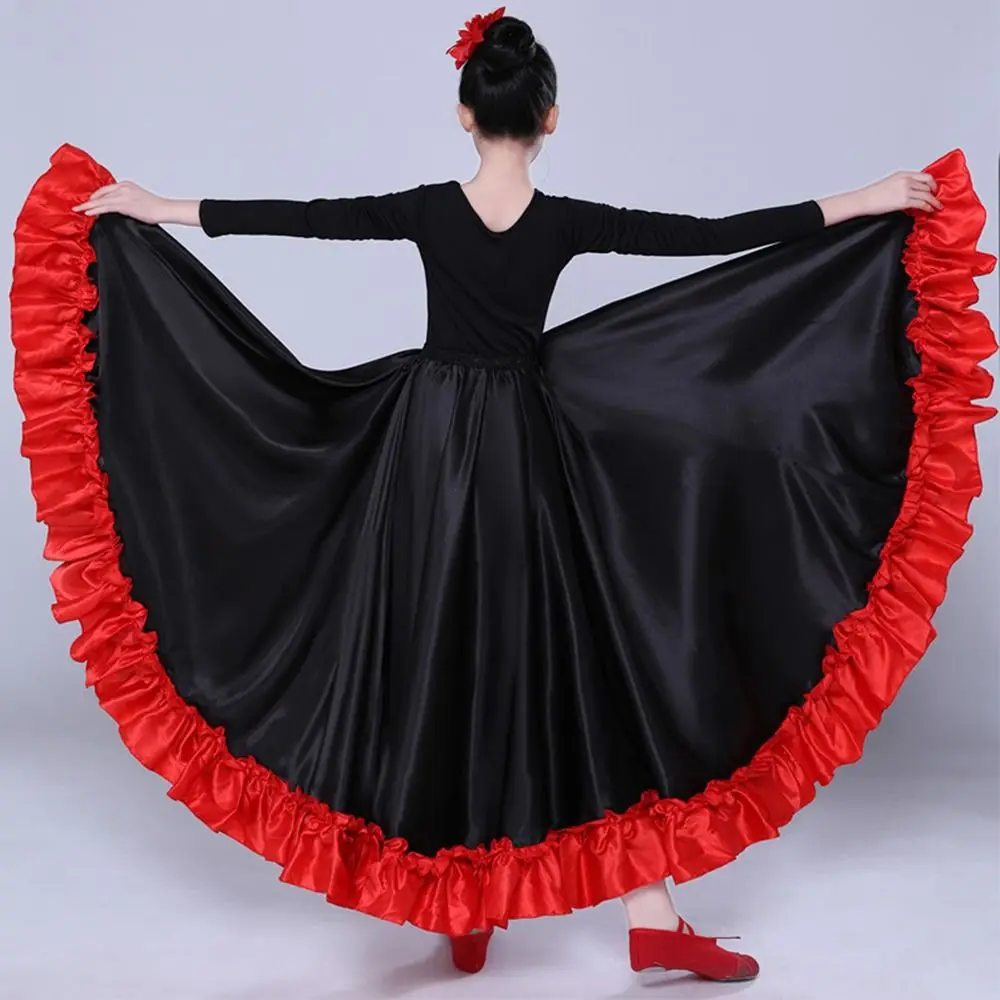 Glatter spanischer Paso-Doppelrock für Kinder, große Schaukel, Polyester, lateinamerikanisches Tanzkostüm, Party, Karneval, Kleid, Bühnenrock