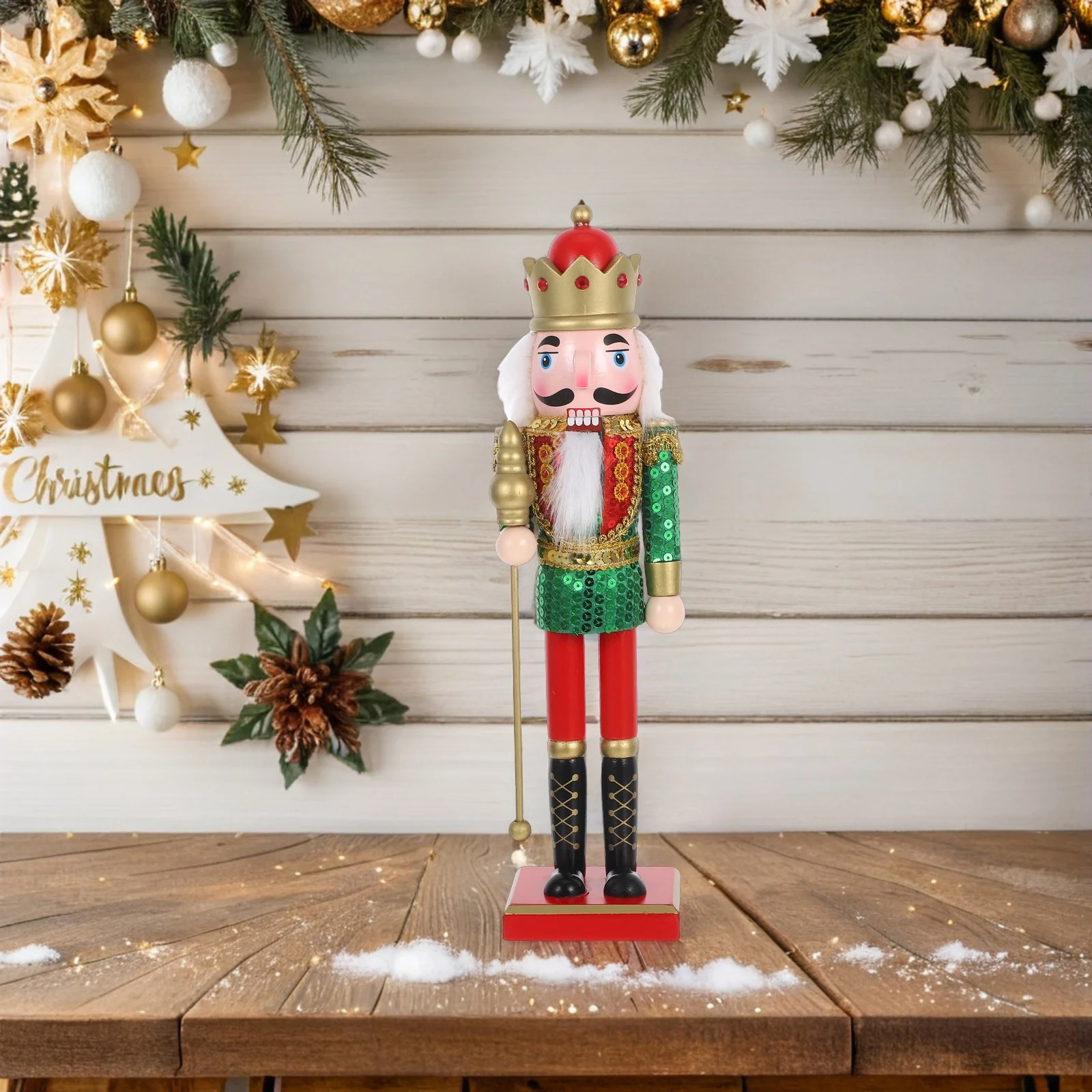 

Wooden Nutcracker Decoration 38Cm Christmas Glitter Soldier Puppet DIY Sequins Desktop Shelf Centerpiece Holiday Tree Ornament