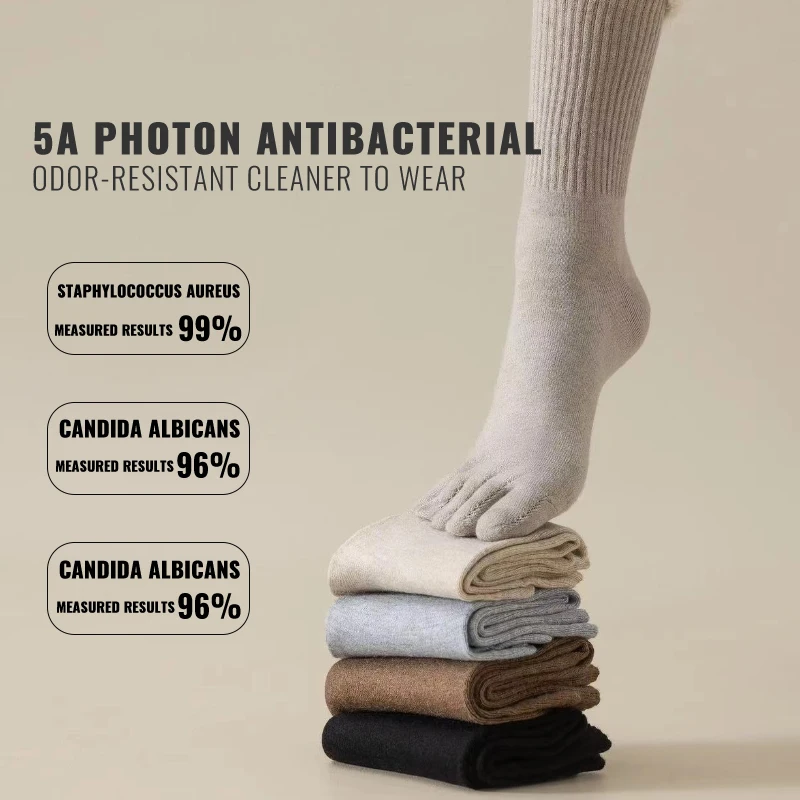 MiiOW calcetín de cinco dedos para hombre, calcetín de Cachemira resistente al frío con punta abierta, calcetines gruesos y calentados de lana Merino cálidos para invierno, vestido de negocios