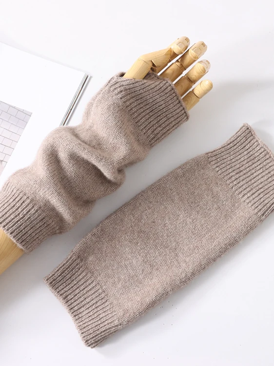 Winter New Pure Wool Knitted Long Gloves Men Women Warm Cold Proof Cuffed Arm Warmers Half Finger Gloves Casual Wool Pattern