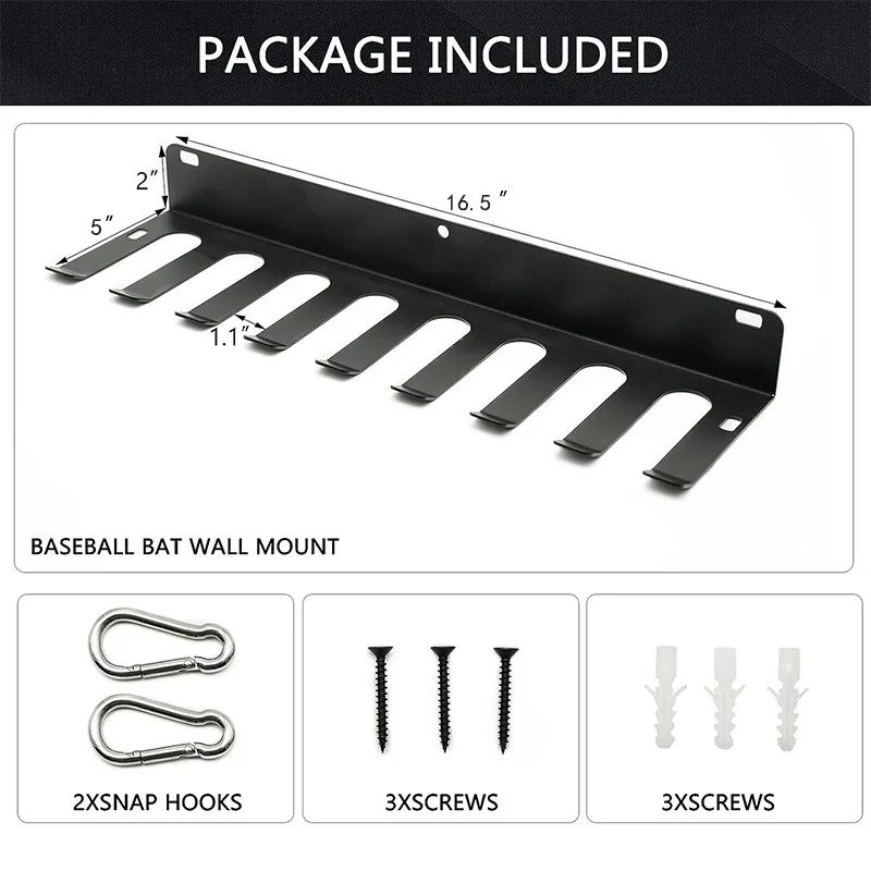 Baseball Bat Wall-Mounted Baseball Softball Stick Display Rack Metal Baseball Bat Hook Fitness Equipment Hook