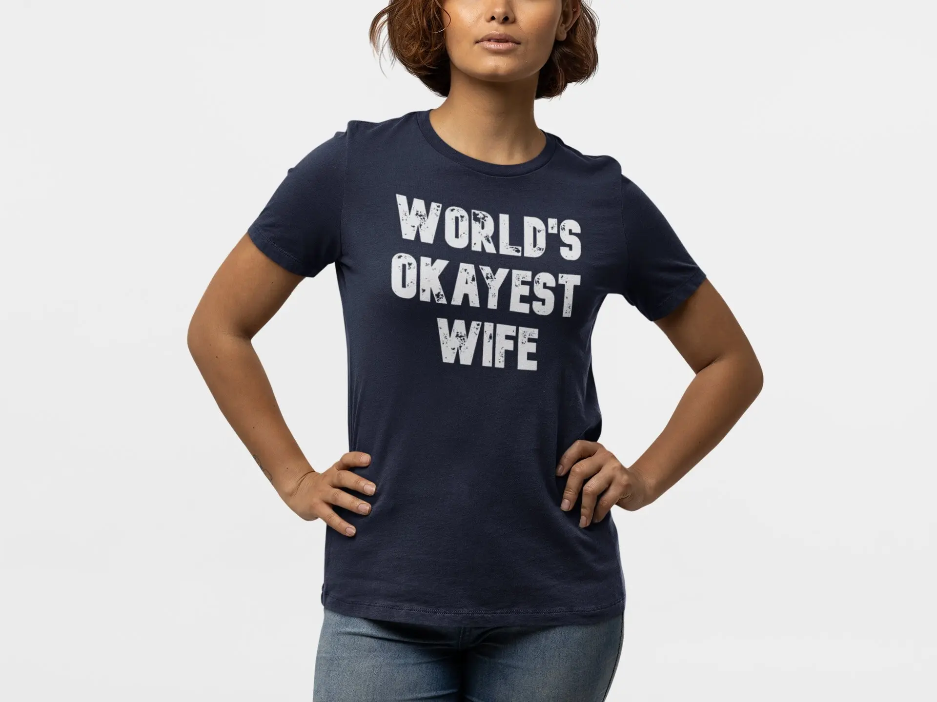 Funny T Shirt Women World's Okayest Wife Valentines Wedding Mothers Day Marriage