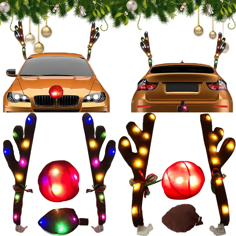 

Christmas Car LED Light Reindeer Creative Decoration Reindeer Antlers Red Nose Elk Antler Lighting Auto Styling Accessories