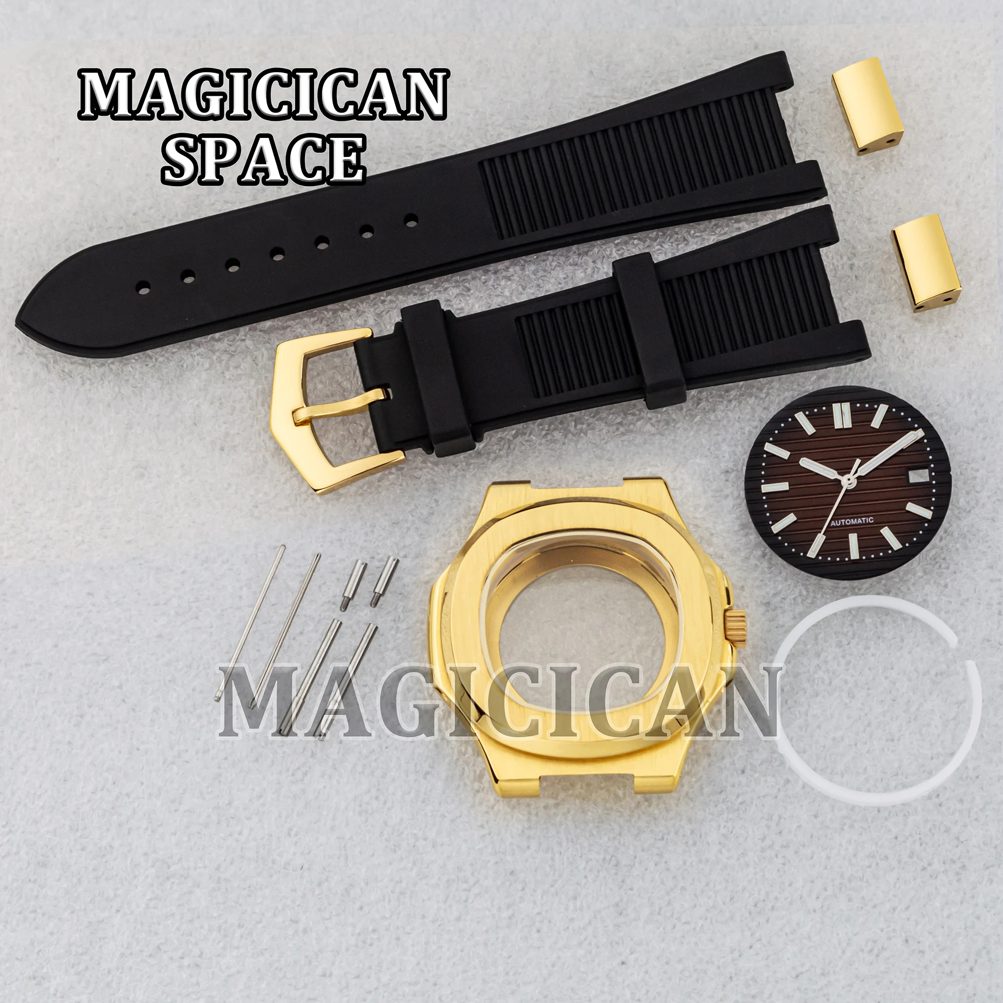 NH35 Watch Case Parts Rubber Watch Band for Nautilus Stainless Steel Water Resistant Square Case fit NH35/36 Automatic Movement