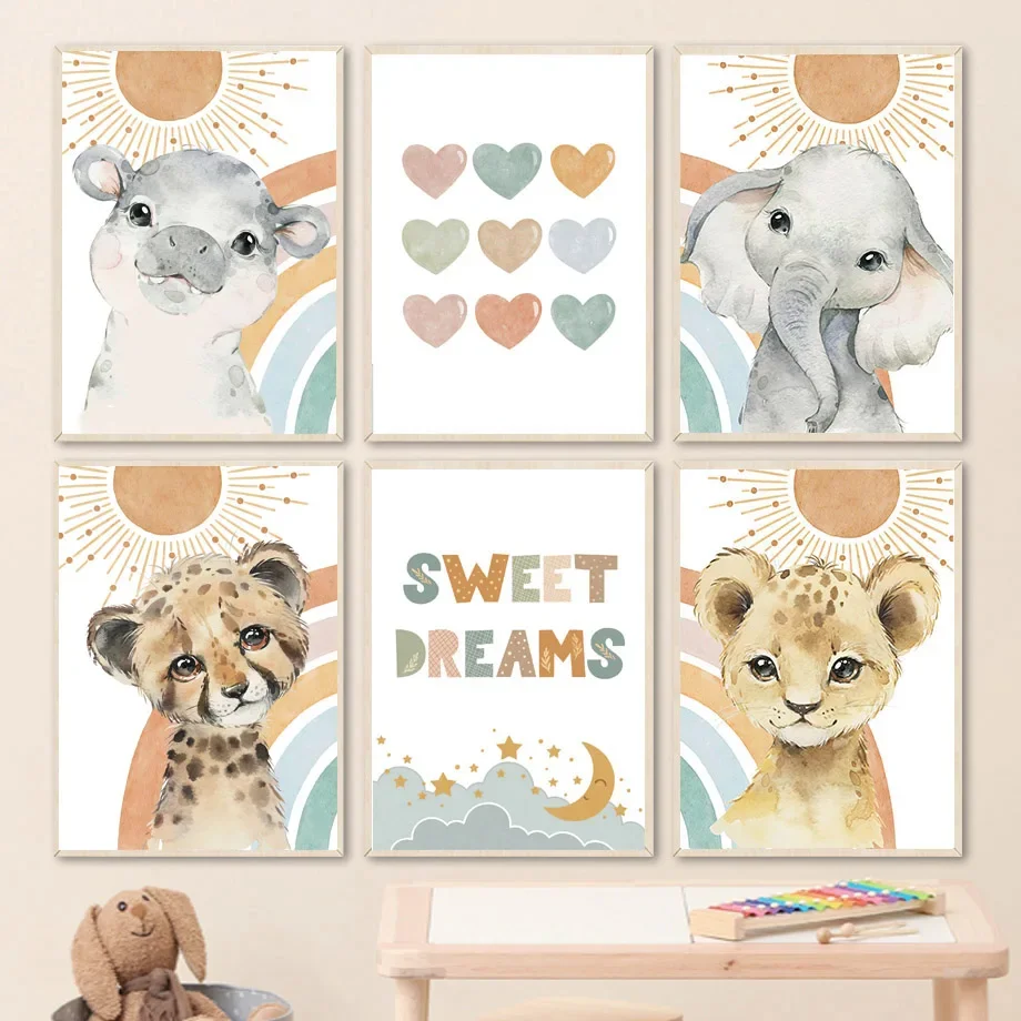 

Giraffe Leopard Lion Elephant Monkey Sun Rainbow Boho Wall Art Canvas Painting Posters And Prints Wall Pictures Kids Room Decor