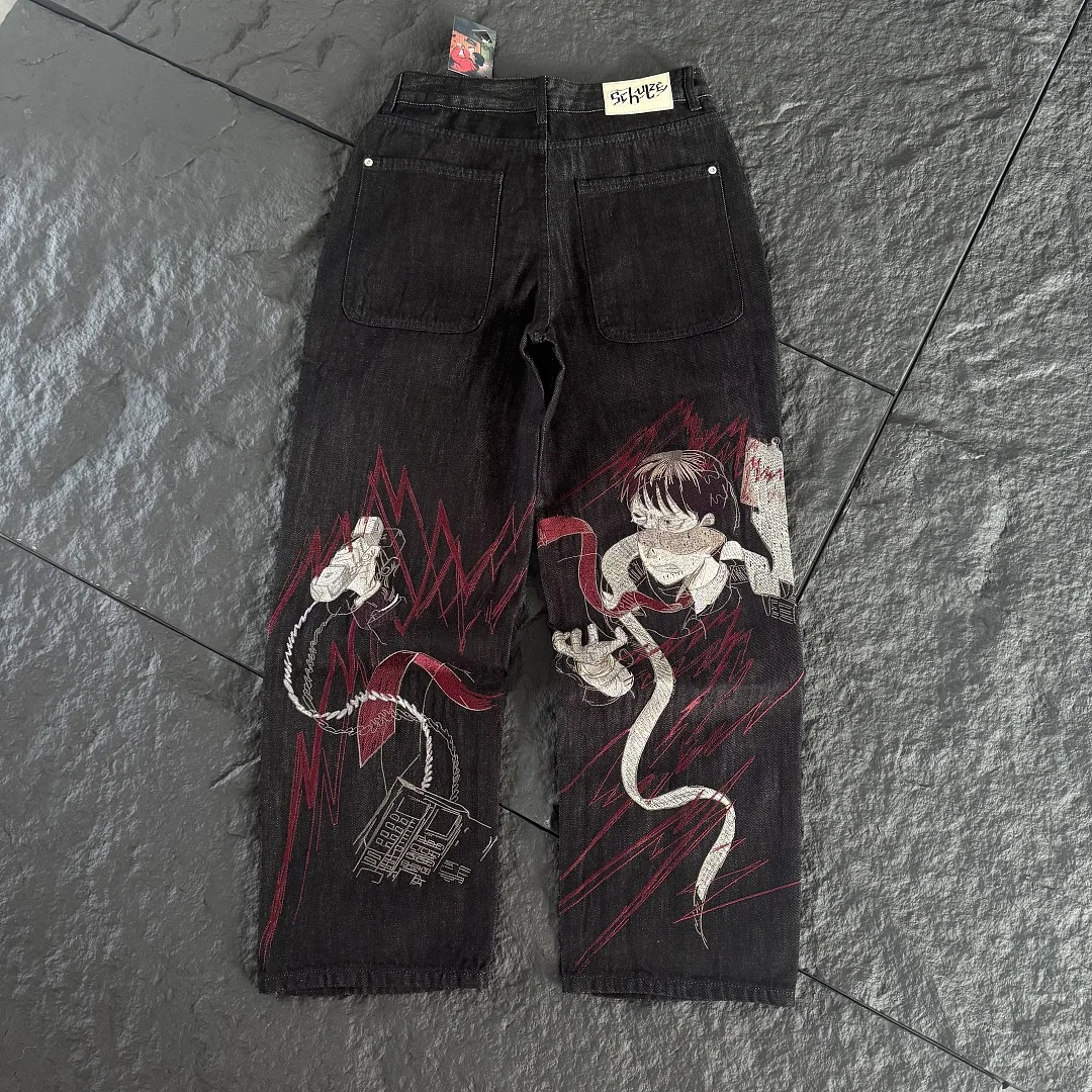 2026 Vintage Dert Snake Boy Embroidery Men Straight Denim Pants Jeans Loose Fit Men Casual CARGE Jeans Y2K