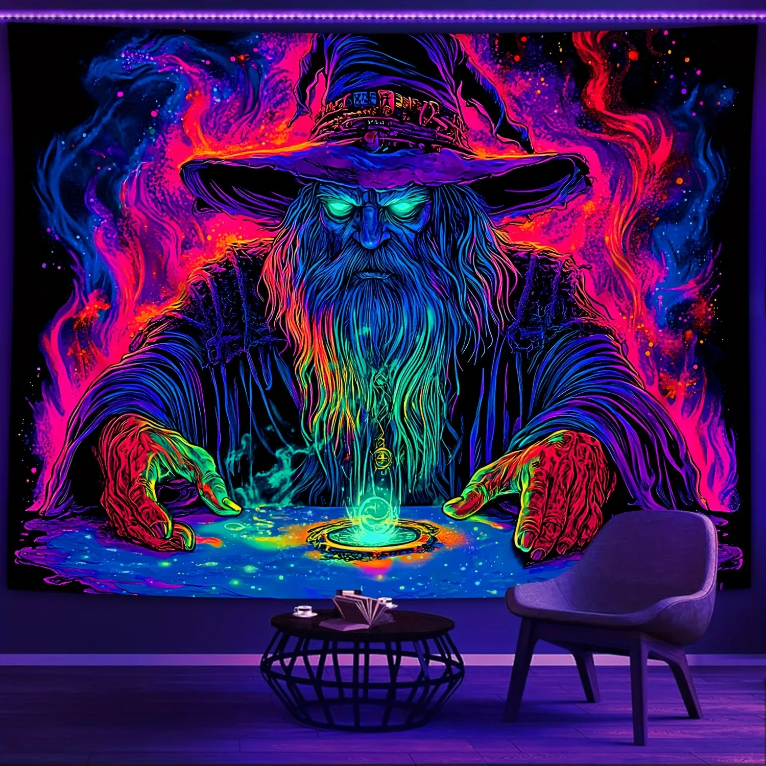 Mysterious Wizard Fluorescent Tapestry Uncover the Secrets of MagicUV tapestry wall hanging bedroom home party decoration