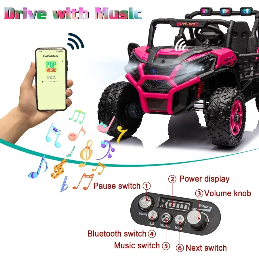 24V 電動乗用車、2人乗りUTV、バッテリー駆動、リモコン付き、4WD、並列式乗用トラック、青色