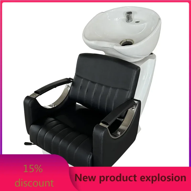 

Japanese Style Half Lying Shampoo Chair Flushing Bed Barber Shop Half Lying Punch Bed Acrylic Black