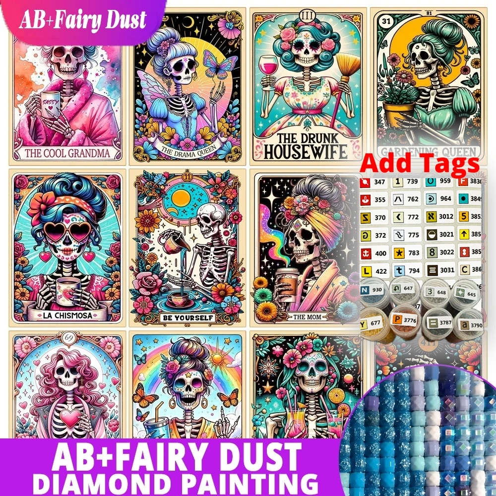 AB Fairy Dust 5D DIY Skull Girl Art Diamond Painting Tarot Skull Woman Mosaic Cross Stitch Kit Rhinestone Decorative Painting