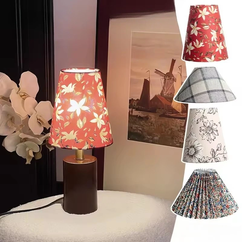 Mondern Pastoral Style Pleated Table Lampshade Linen Fabric  Floral Pattern Lampshades Bedroom Hotel Bedside Floor Lamp Cover