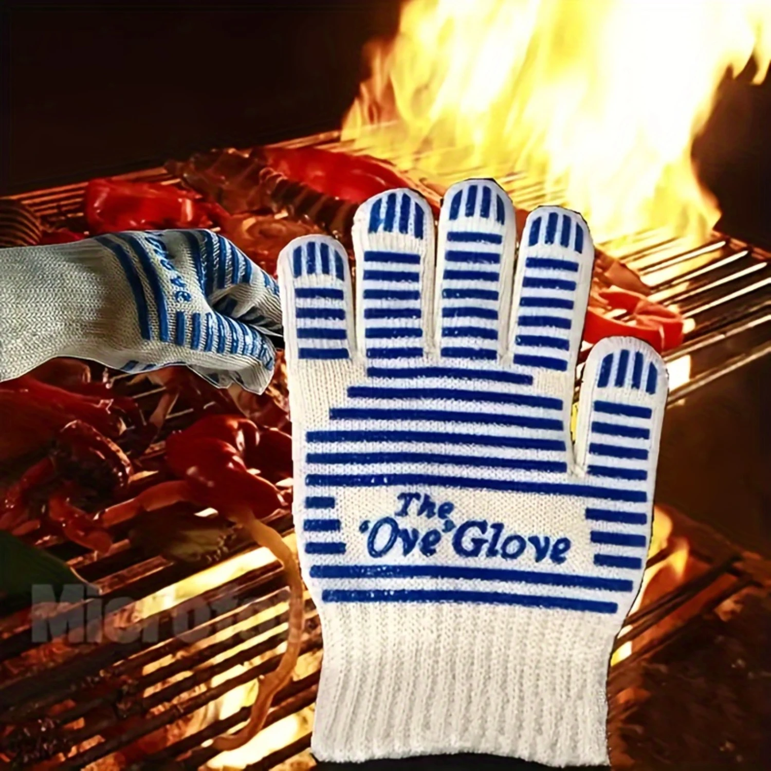 

Oven Gloves, Barbecue Gloves, Outdoor Cooking Heat Resistant Anti-scald Gloves, Double-sided Silicone Kitchen Oven Gloves, BBQ B