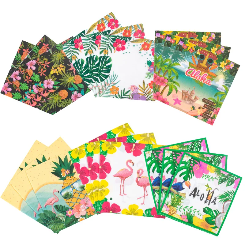 

20pcs Hawaiian Luau Party Paper Napkins Green Palm Leaves Disposable Paper Towels Flamingo Pineapple Aloha Party Table Decor