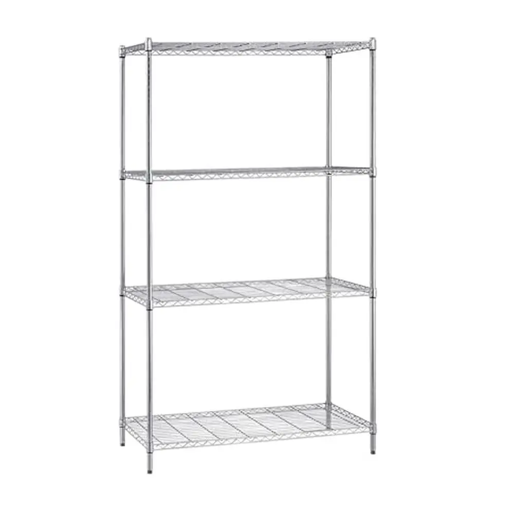 74' High 4-Tier Wire Shelving Unit Starter Kit Chrome Finish Detachable Expandable Heavy Duty Office Garage Kitchen Storage