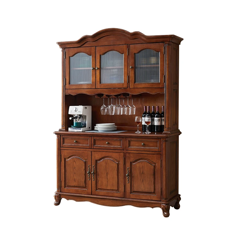 

American solid wood dining side cabinet retro wall integrated locker European medieval wine cabinet kitchen storage locker