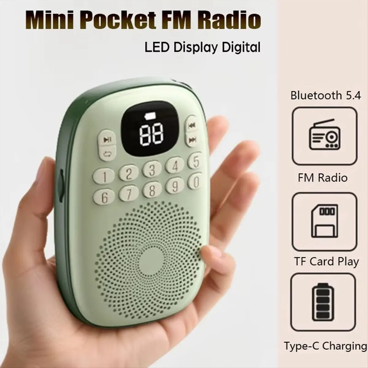 Punctual- Pocket FM Radio LED Display Digital Radios Receiver Rechargeable Bluetooth 5.4 Speaker TF Card MP3 Music Box Player A