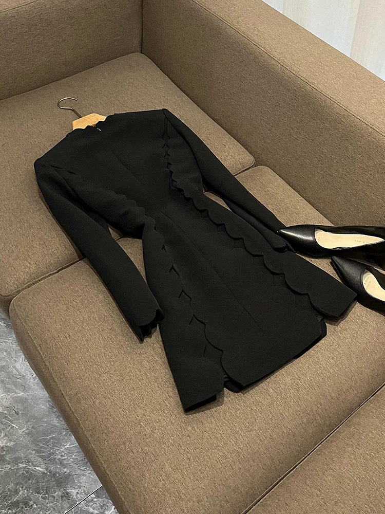 الراقية طويلة الأكمام V-Ne عقدة موجة شكل الدكتور Ele Ladylike Sle Ci تخفيف مناسبة ربيع الخريف