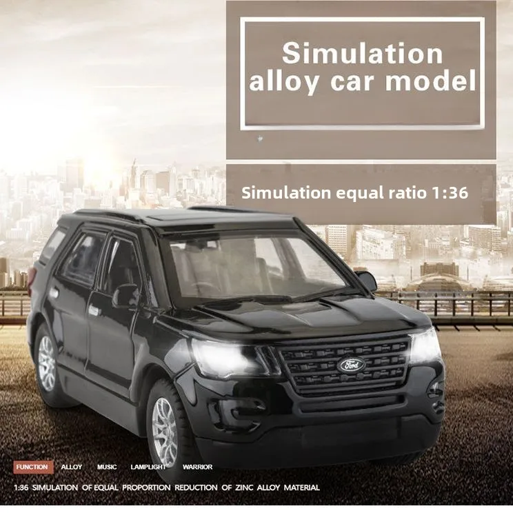 Alloy Car Model Ford Explorer 1:36 Toy Car Simulation Children's Double-door Toy Car with Power-on Lights