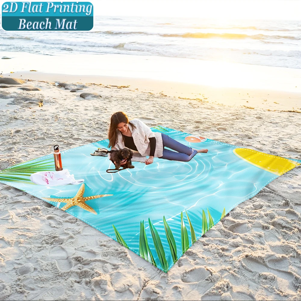 1-Piece Set, Summer Outdoor Beach Mat, Includes 4 Ground Stakes, Unique Printed Design, Fade-Resistant, Lightweight, Quick-Drying, Easy to Carry, Windproof and Sandproof, Fashionable and Trendy Outdoor Activity Decoration, Suitable for Beach, Camping, Picnics, Parties