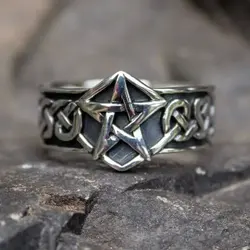 Male Female Antique Silver Color Metal Ring Cute Trendy Five-pointed Star Rings For Women Men Dainty Geometric Pentagram Jewelry