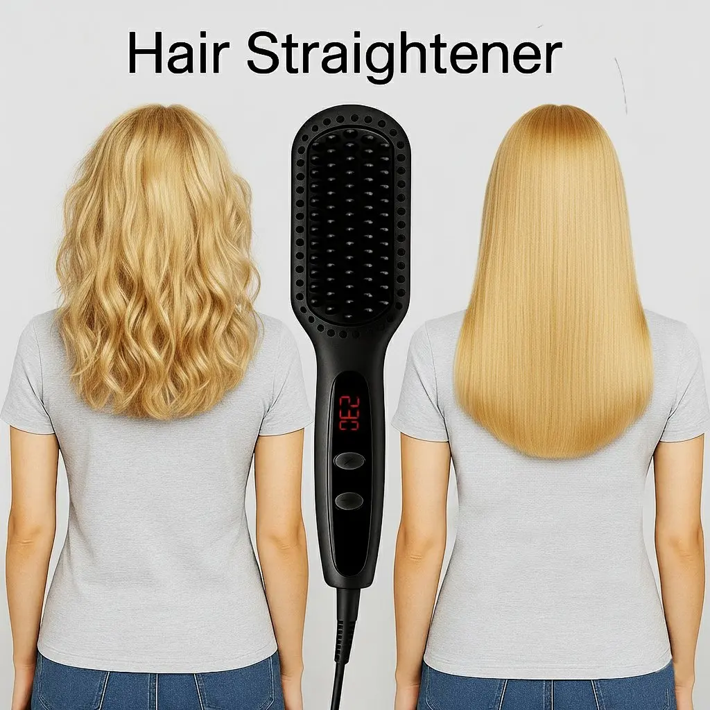 

Hair straightener brush for women routine leaves hair straight shiny reduces frizz suitable for wavy curly and thick hair