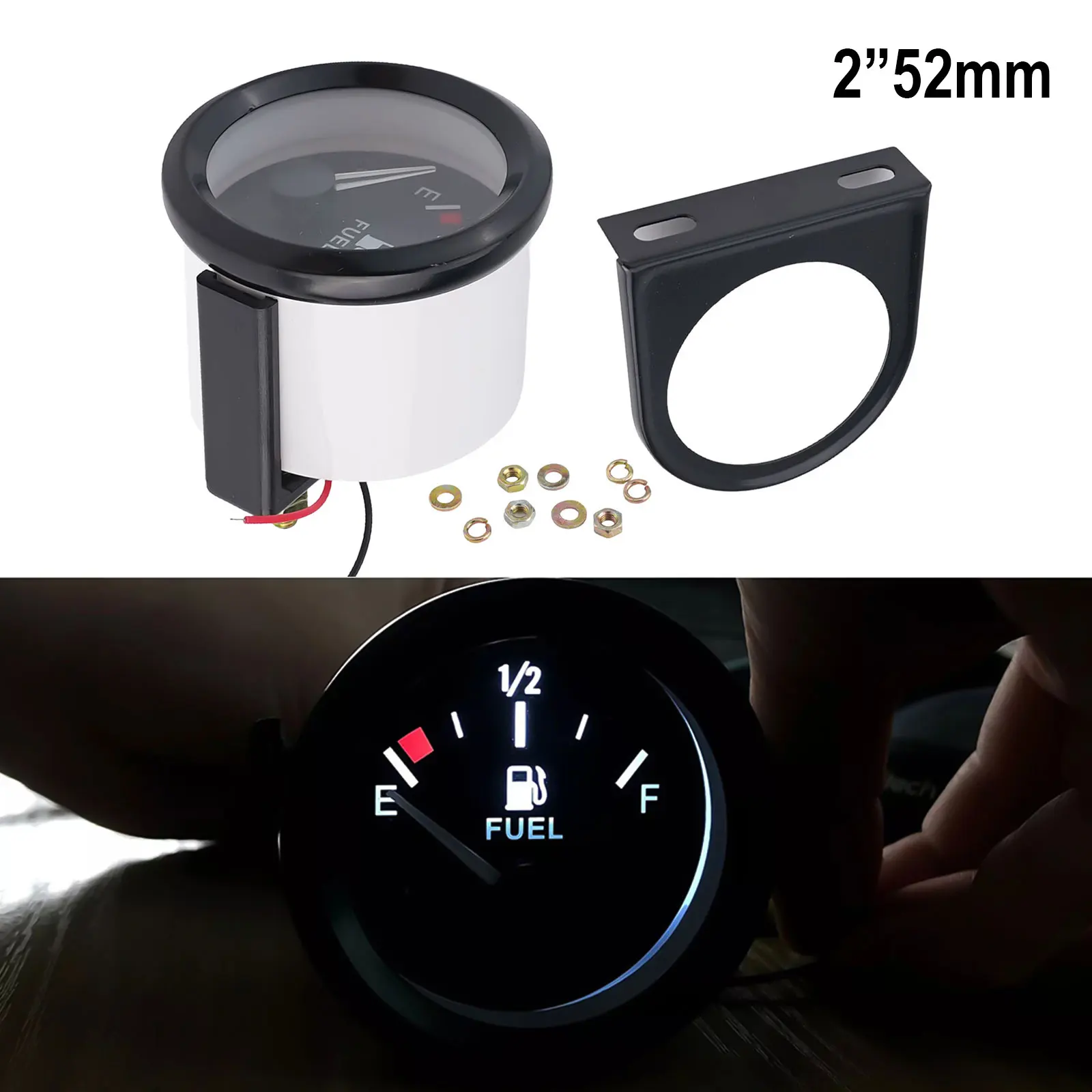 12V Fuel Level Gauge Meter with Bracket and LED Light Fits Most Cars Including 4/6/8 Cylinder Models for Easy Reading