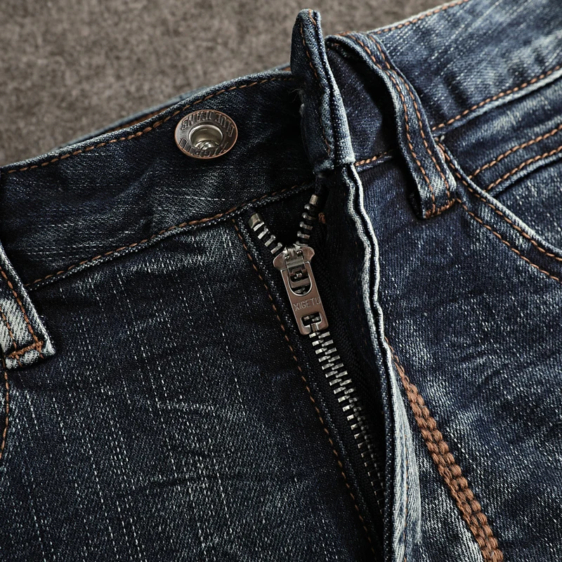 Jeans fendus élastiques rétro pour hommes, pantalons décontractés en denim, coupe couvertes, noir, bleu, haute qualité, mode de créateur